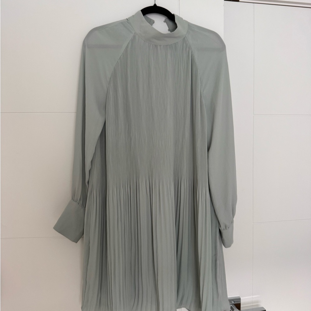 H&M Pleated Mini Dress in Light Sage